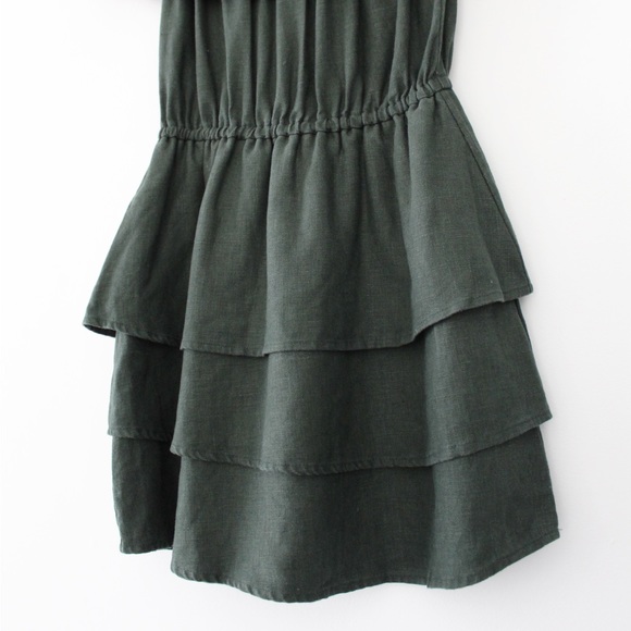 SIR The Label / Revolve Stefi Linen Off Shoulder Ruffle Mini Dress in Dark Olive - Picture 10 of 11